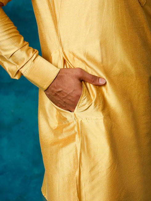 Vastramay Men's Mustard Viscose Kurta Pyjama Set
