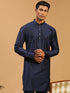 Vastramay Men's Blue Silk Blend Curved Hem Kurta