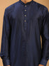 Vastramay Men's Blue Silk Blend Curved Hem Kurta