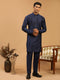 Vastramay Men's Blue Silk Blend Curved Hem Kurta With Pant Set