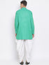Vastramay Men's Green Cotton Blend Kurta and White Dhoti Set