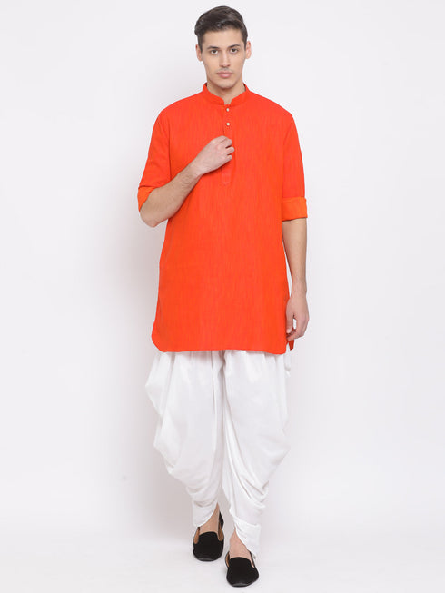 Men's Red Cotton Blend Kurta