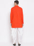 Vastramay Men's Red Cotton Blend Kurta and White Dhoti Set