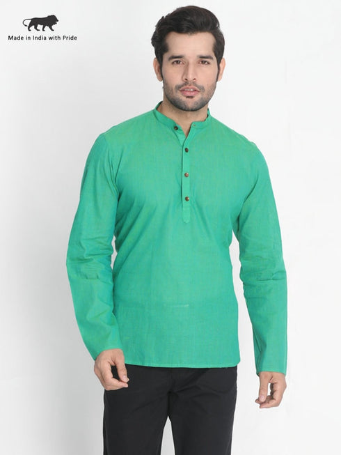 Vastramay Men's Green Pure Cotton Short Kurta