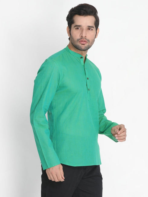 Vastramay Men's Green Pure Cotton Short Kurta