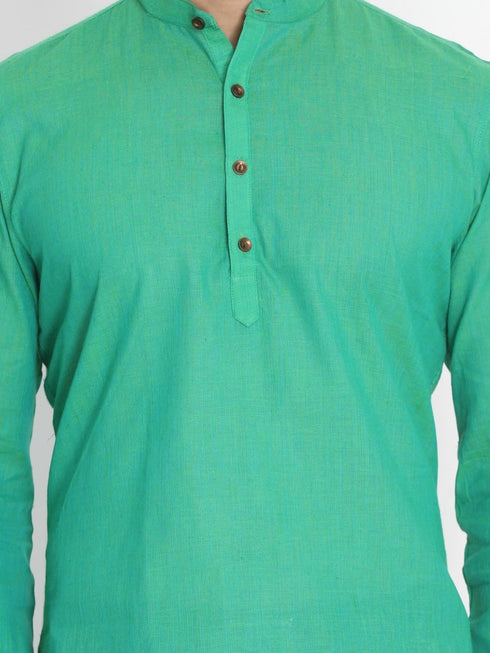 Vastramay Men's Green Pure Cotton Short Kurta