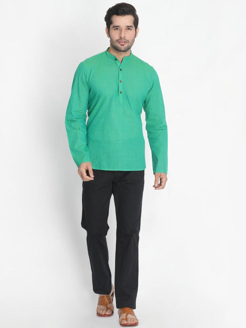 Vastramay Men's Green Pure Cotton Short Kurta