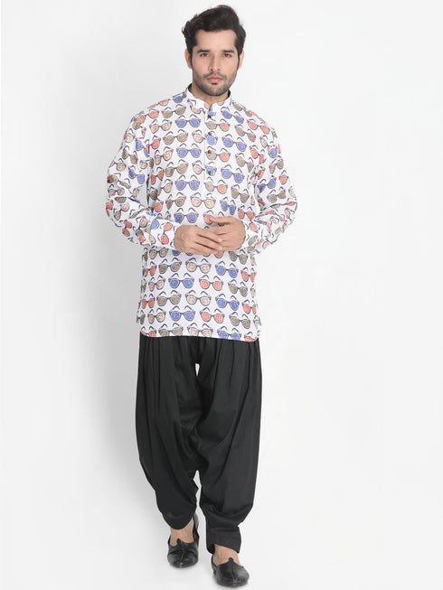 Vastramay Men's White Cotton Blend Kurta and Patiala Set