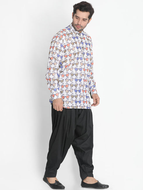 Vastramay Men's White Cotton Blend Kurta and Patiala Set