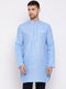 Vastramay Men's Light Blue Cotton Blend Short Kurta