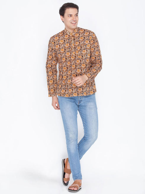 VASTRAMAY Men's Brown color Cotton Short Kurta