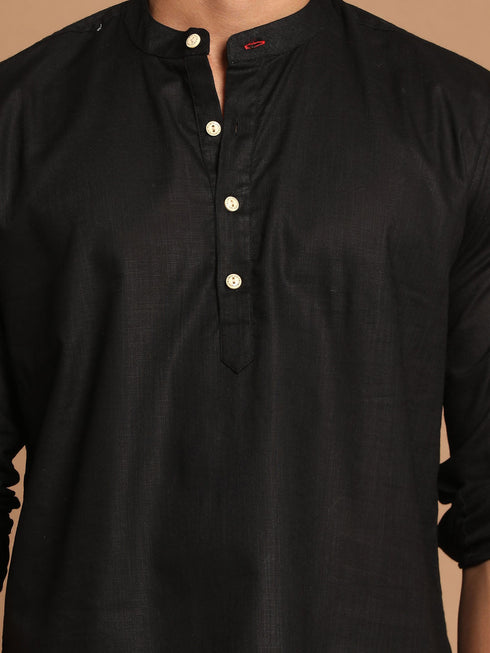 Vastramay Men's Black Short Cotton Kurta