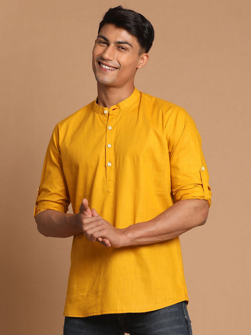 Vastramay Men's Mustard Short Cotton Kurta