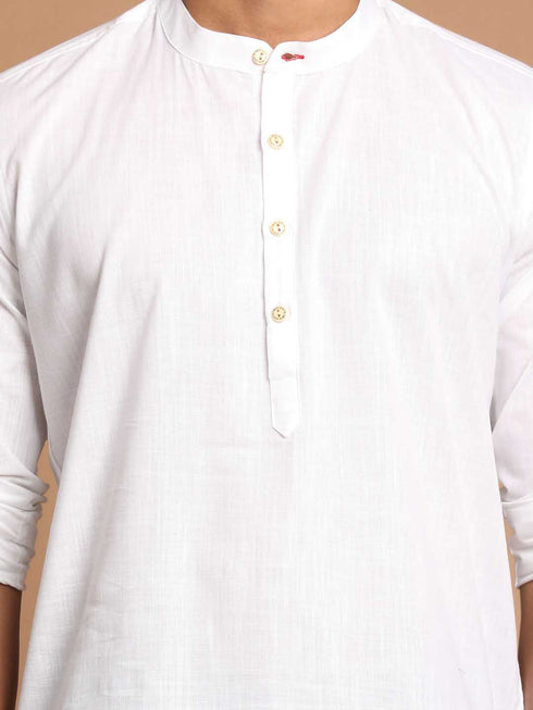 Vastramay Men's White Short Cotton Kurta