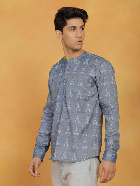 Vastramay Men's Blue Cotton Short Kurta