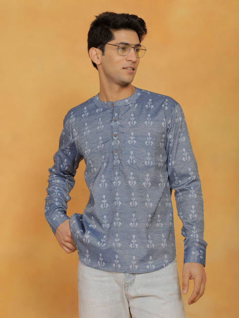 Vastramay Men's Blue Cotton Short Kurta