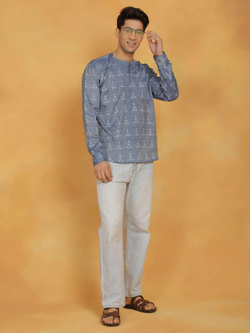 Vastramay Men's Blue Cotton Short Kurta