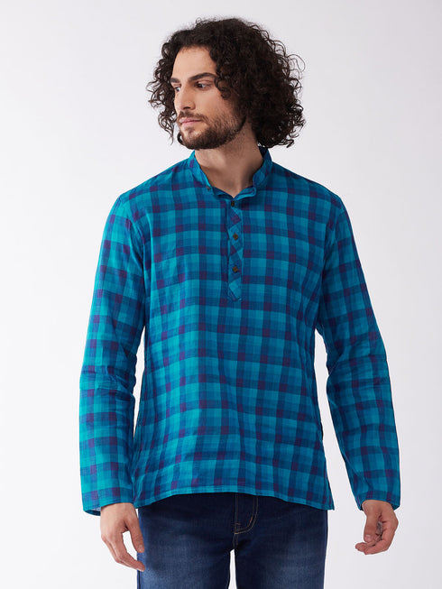 Vastramay Men's Blue Pure Cotton Kurta