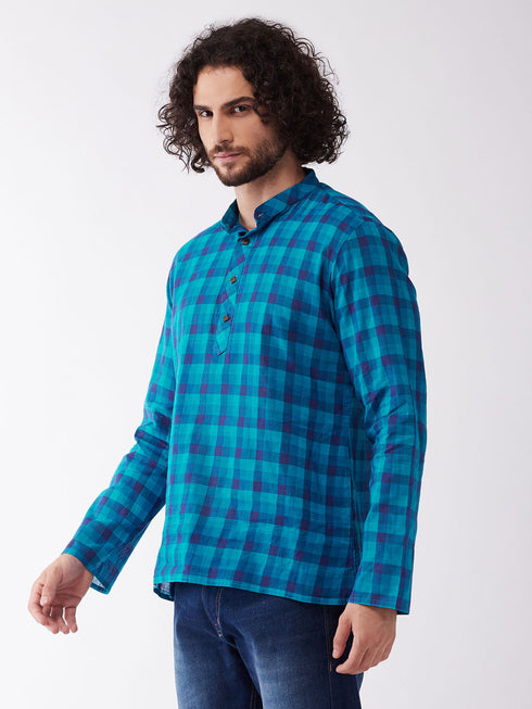 Vastramay Men's Blue Pure Cotton Kurta