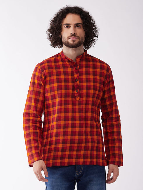 Vastramay Men's Red Pure Cotton Kurta