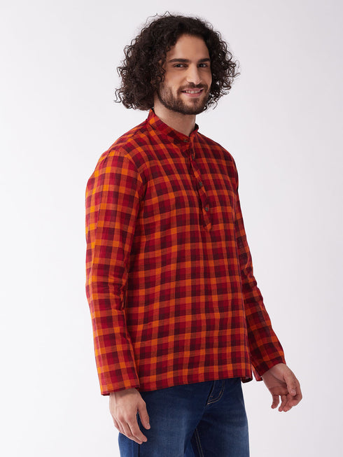 Vastramay Men's Red Pure Cotton Kurta