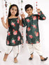 Vastramay Green Floral Printed Cotton Silk Siblings Set