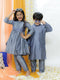 Vastramay Grey Silk Blend Ethnic Print Kurta Pyjama Sibling Set