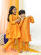 Vastramay Orange Silk Blend Ethnic Print Kurta Pyjama Sibling Set