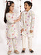 Vastramay Multicolor-Base-Cream Floral Printed Cotton Linen Siblings Set