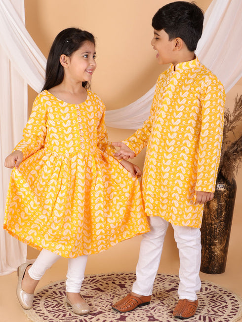 Vastramay Orange Pure Cotton Chikankari Siblings Set
