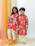 Vastramay Red Cotton Blend Floral Print Kurta Pyjama Sibling Set