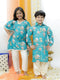 Vastramay Turquoise Blue Cotton Blend Floral Print Kurta Pyjama Sibling Set
