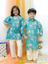 Vastramay Turquoise Blue Cotton Blend Floral Print Kurta Pyjama Sibling Set