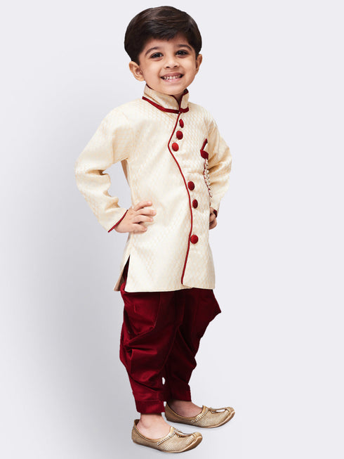 JBN CREATION Boys' Gold Cotton Silk Kurta and Dhoti Pant Set