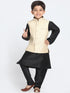 Vastramay Cream and Black Color Silk Blend Baap Beta Jacket Kurta Pyjama set
