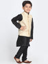 Vastramay Cream and Black Color Silk Blend Baap Beta Jacket Kurta Pyjama set