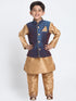 Vastramay Rose Gold and Navy Blue Silk Blend Baap Beta Jacket Kurta Pyjama set