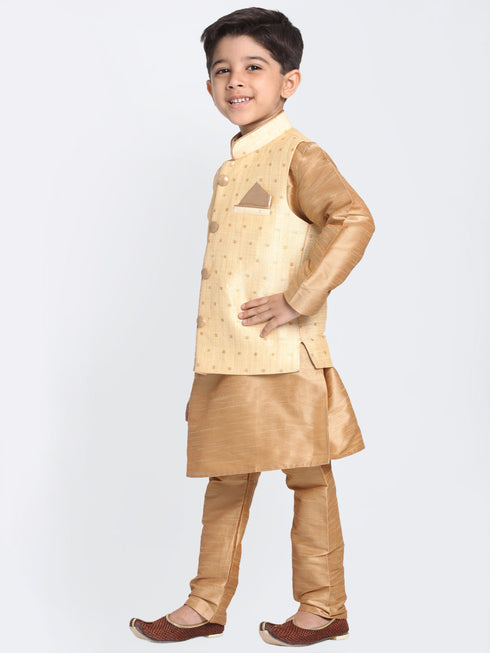 Vastramay Banarasi Gold And Rose Gold Woven Siblings Set