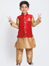 Vastramay Maroon and Rose Gold Silk Blend Baap Beta Jacket Kurta Pyjama set