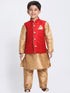 Vastramay Boys' Maroon Woven Design Nehru Jacket With Rose Gold Kurta and Pajamas Set