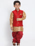 Vastramay Boys' Maroon Cotton Silk Blend Ethnic Jacket, Golden Kurta and Dhoti Pant Set