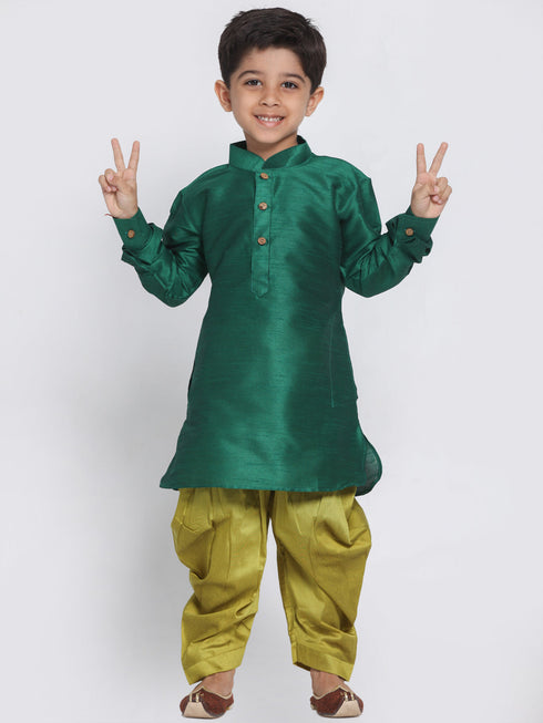 Vastramay Boy's Green Silk Blend Kurta and Patiala Pant Set