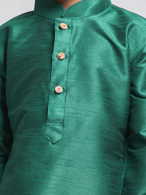 Vastramay Boy's Green Silk Blend Kurta and Patiala Pant Set
