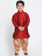 Vastramay Boy's Maroon and Rose Gold Silk Blend Kurta and Patiala Pant Set