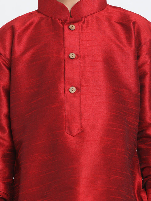 Vastramay Boy's Maroon and Rose Gold Silk Blend Kurta and Patiala Pant Set