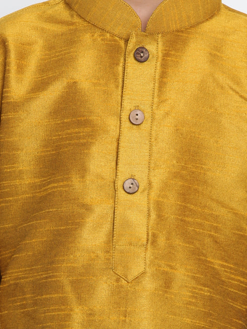 Vastramay Boy's Mustard and Black Silk Blend Kurta and Patiala Pant Set