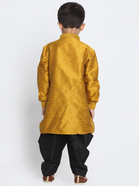 Vastramay Boy's Mustard and Black Silk Blend Kurta and Patiala Pant Set