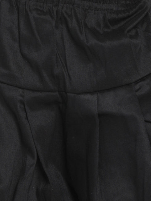 Vastramay Boy's Mustard and Black Silk Blend Kurta and Patiala Pant Set