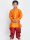 Vastramay Boy's Orange and Maroon Silk Blend Kurta and Patiala Pant Set