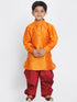 Vastramay Boy's Orange and Maroon Silk Blend Kurta and Patiala Pant Set
